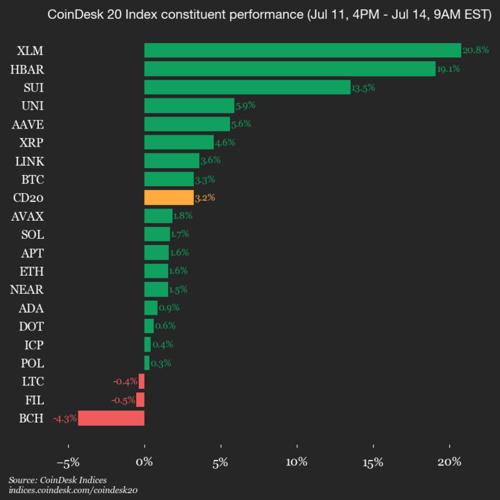 9am CoinDesk 20 Update for 2025-07-14: vertical chart 9am CoinDesk 20 Update for 2025-07-14: vertical