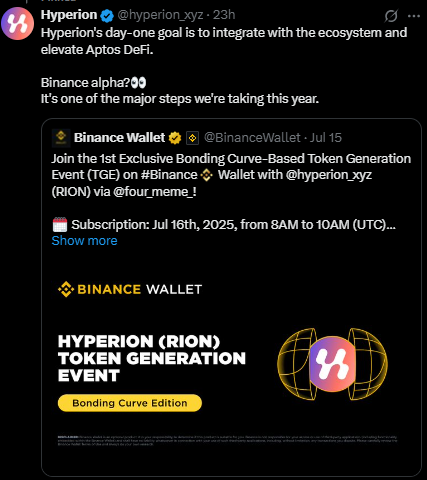 Hyperion curve TGE Binance