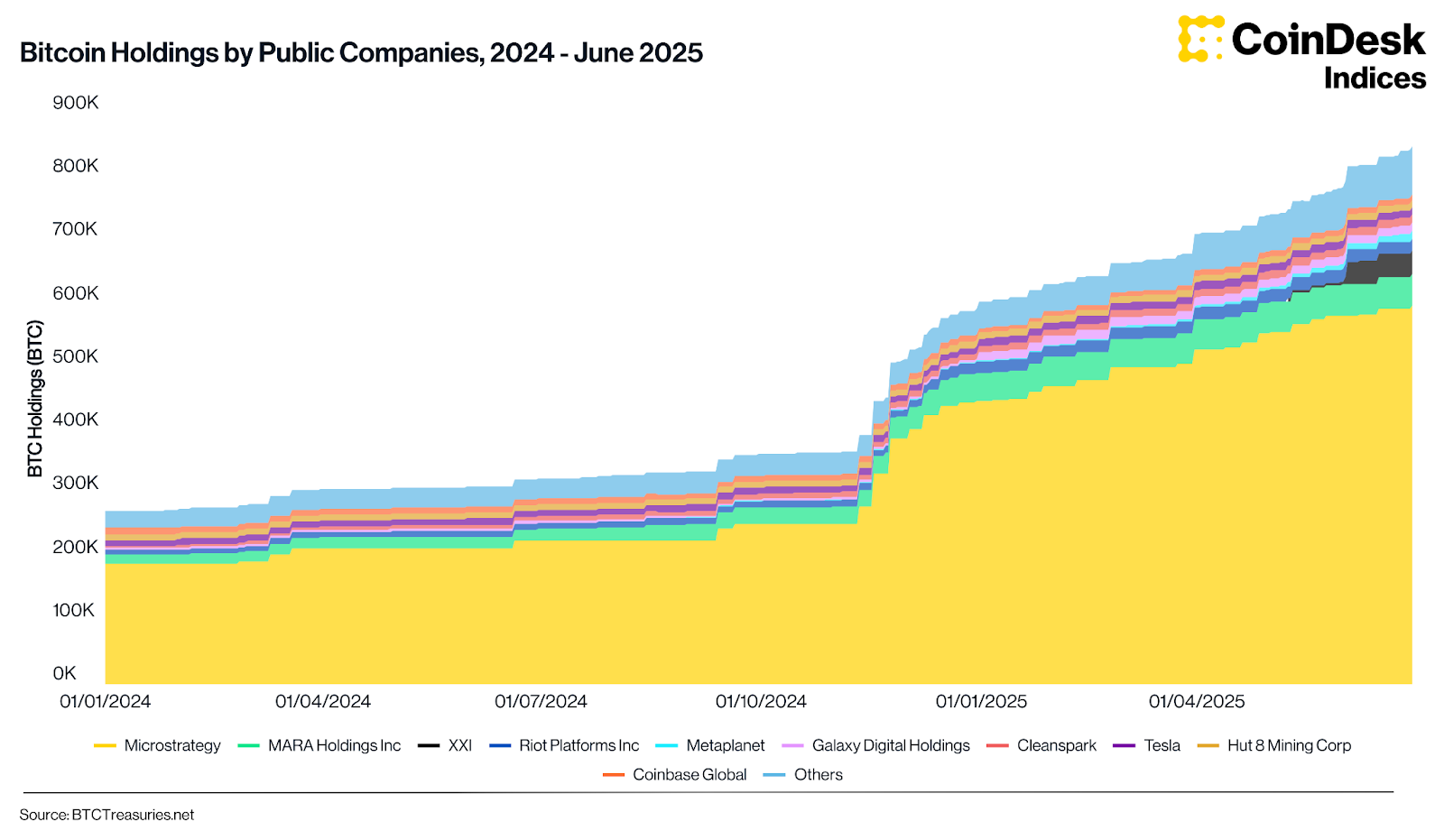 Bitcoin Holdings by Public Companies, 2024-June 2025 Chart: Bitcoin Holdings by Public Companies, 2024-June 2025