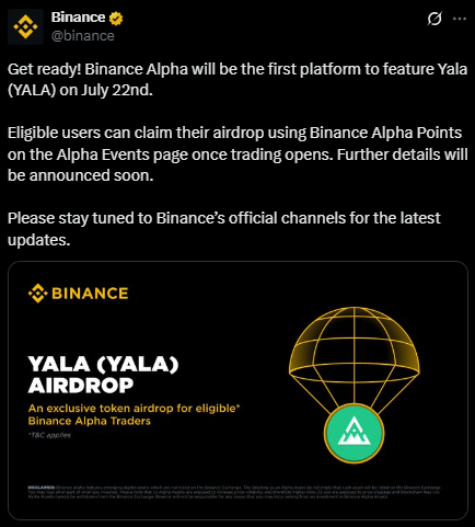 Yala Binance 上市