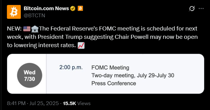 下周FOMC会议：特朗普暗示降息