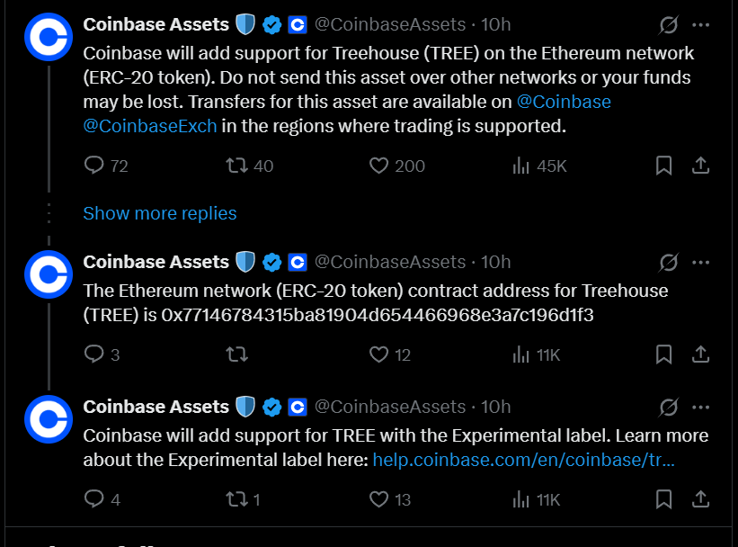 Coinbase上的TREE币