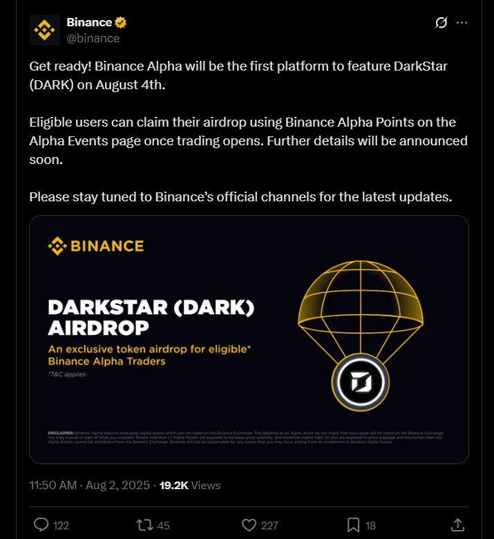 Binance Alpha 上市 DARK