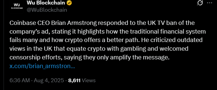 Coinbase Ad banned In UK