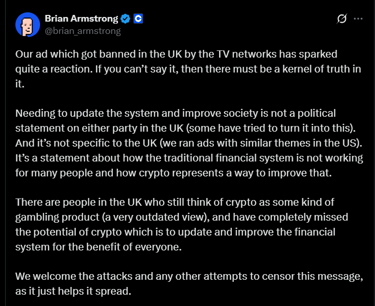 Brian Tweet on Ad ban