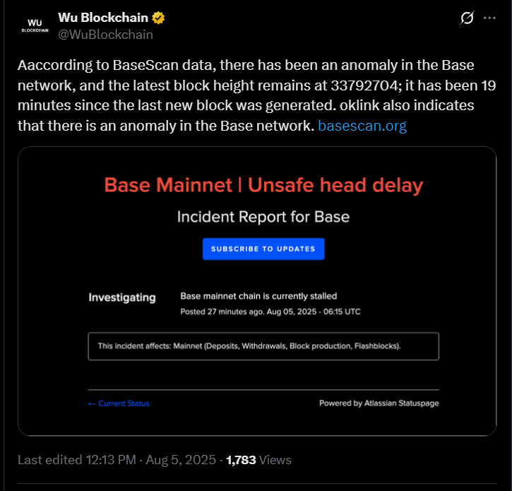 Base Mainnet Unsafe Head Delay