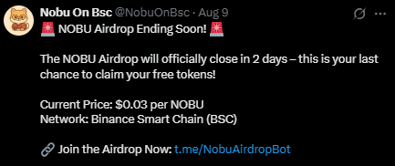 Nobu空投结束