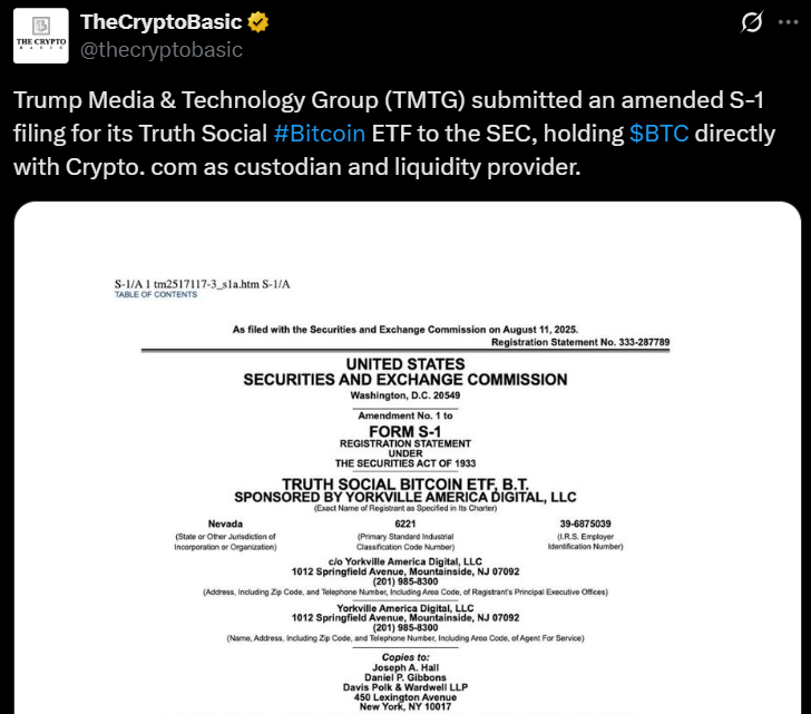 Truth Social比特币ETF申请