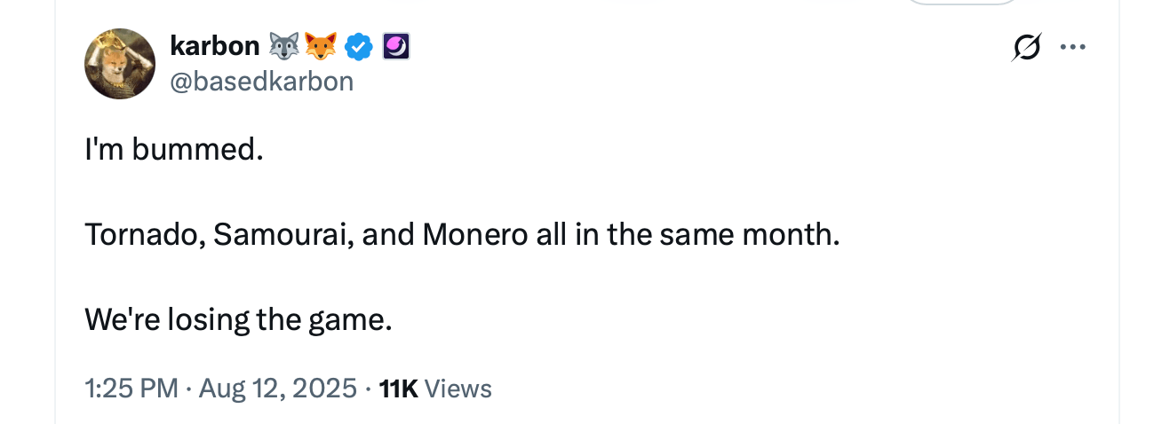 ‘没有可用的东西’——Monero重组和Samourai打击引发隐私末日谈论
