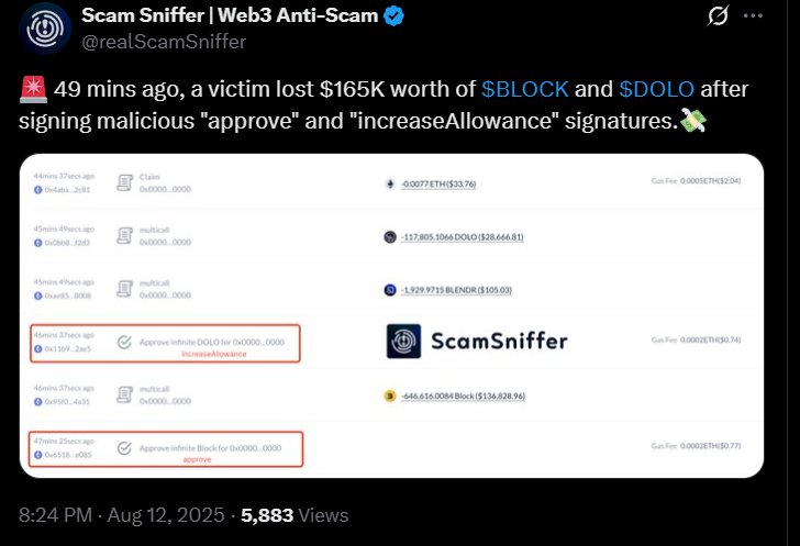 $165K Block和DOLO代币诈骗