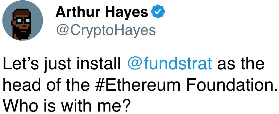 让我们就任命 @fundstrat 为以太坊基金会的负责人。谁和我一起？