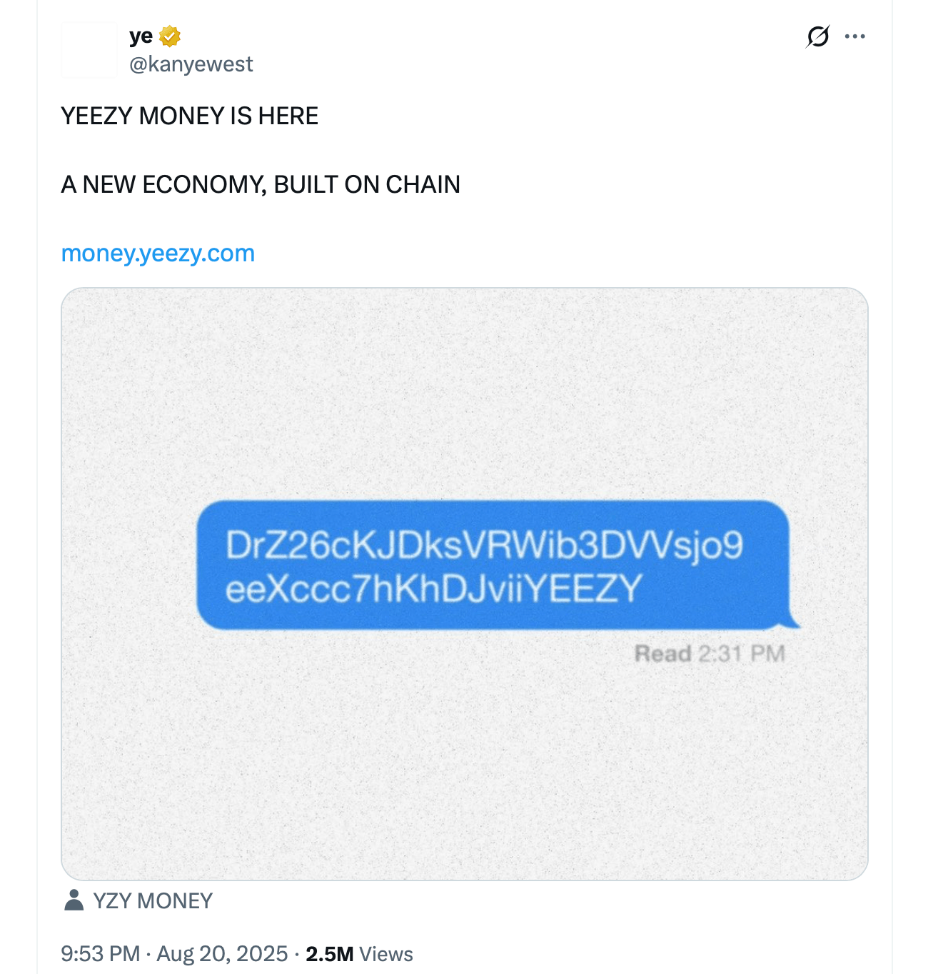 Kanye West’s YZY Meme Coin Crashes Hours After $3B Launch Amid Insider Manipulation Claims