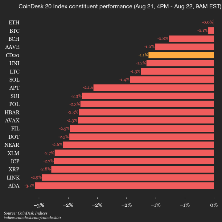 9am CoinDesk 20 Update for 2025-08-22: vertical