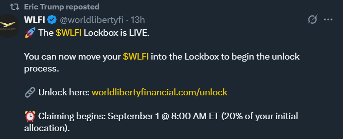 WLFI LockBox已上线