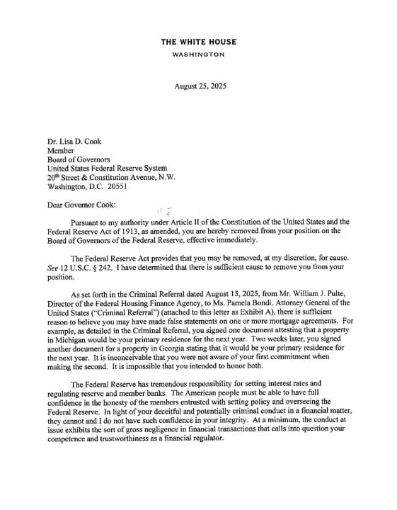 Legal Showdown Set: Court to Hear Fed Governor Lisa Cook’s Suit Against Trump on Friday