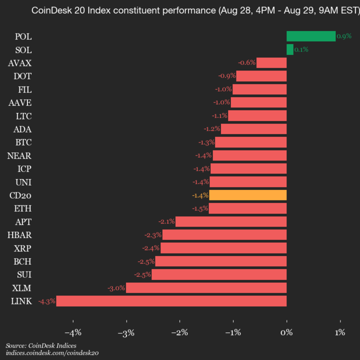 9am CoinDesk 20 Update for 2025-08-29: vertical