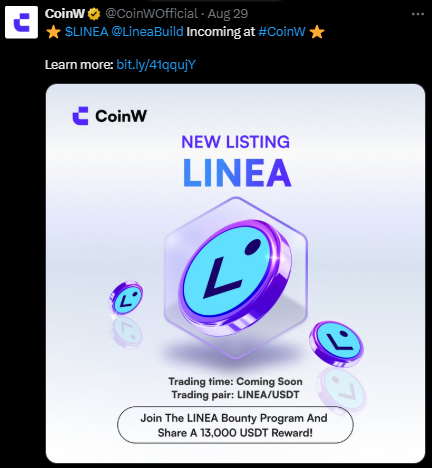 CoinW 上的 Linea 上市