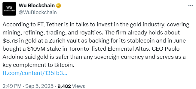 Tether Gold Mining news