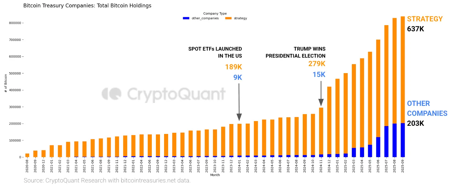 Cryptoquant: 比特币国库创纪录，而购买降温