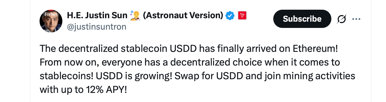USDD Launches Natively on Ethereum With Peg Module and Airdrop