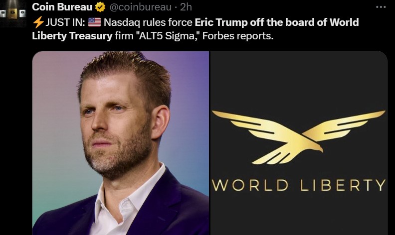 Eric trump exit from world liberty financial firm