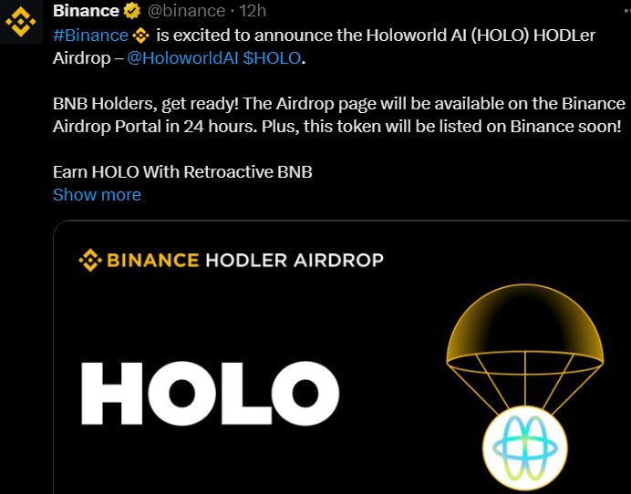 Holoworld AI Airdrop Listing on Binance