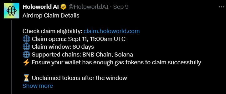 $HOLO Airdrop Claim Details