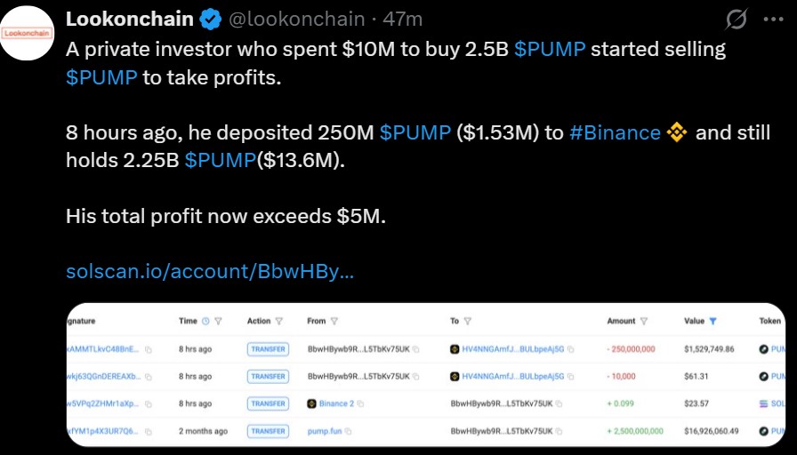 Pump Token Whale Profit Booking