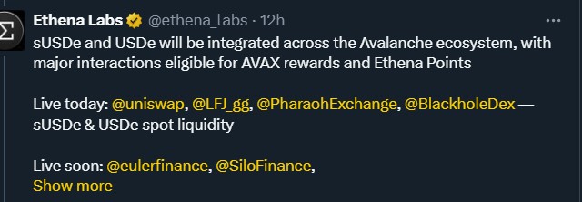 Ethena Labs Brings sUSDe to Avalanche