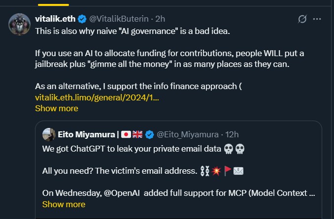 AI Governance is a bad idea: Vitalik Buterin