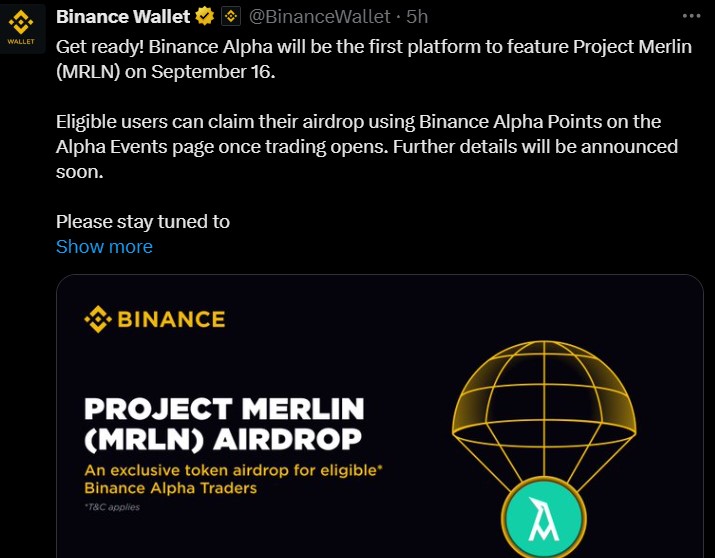 Merlin Token Binance Airdrop