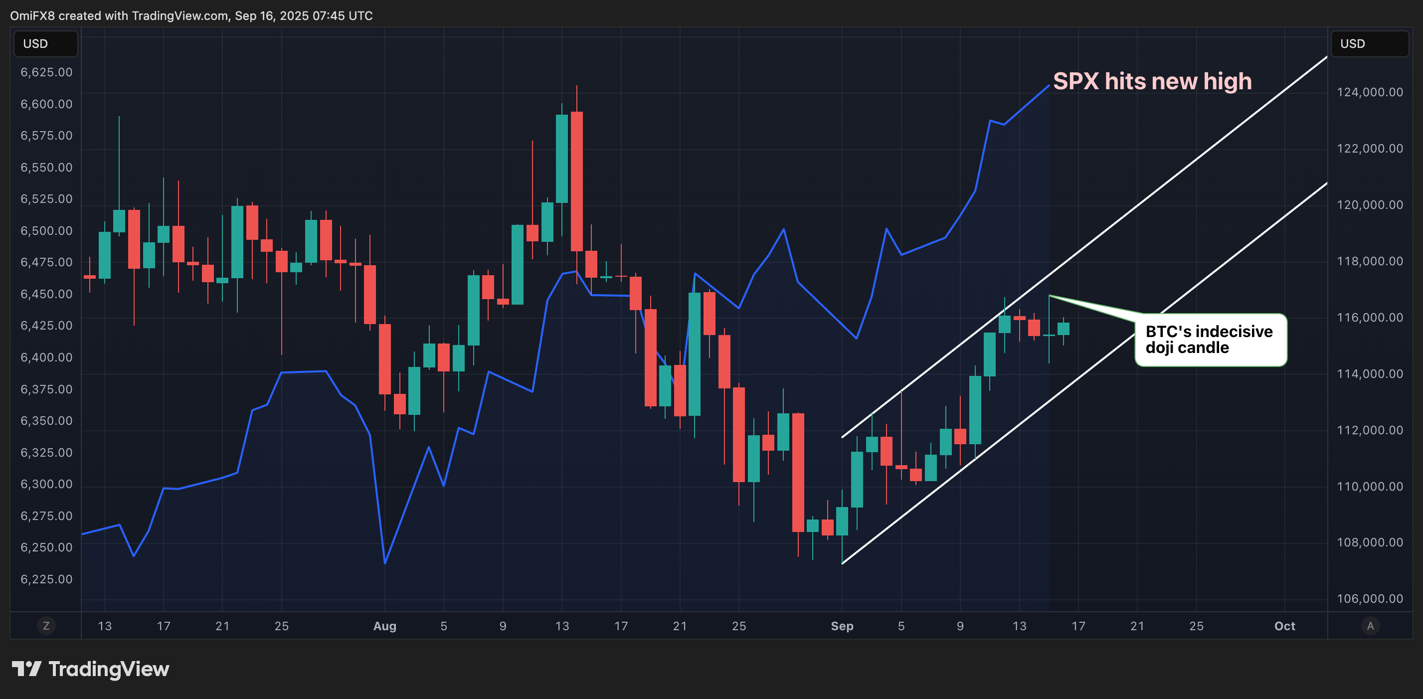BTC与SPX价格表现. (TradingView/CoinDesk)