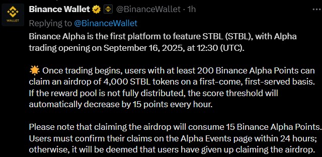 STBL Binance Airdrop and Listing