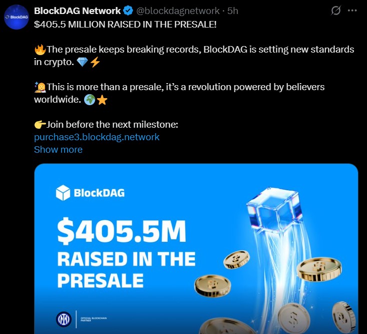 Blockdag Presale Achievement $405M Raise