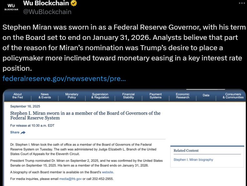 Fed Meeting: Trump Administration Nominated Stephen Miran