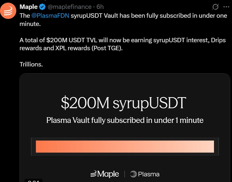 Plasma Pre Deposit Vault Hits $200M