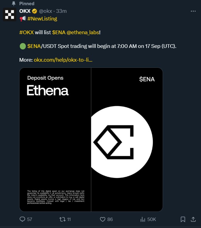ENA Token Listing Date on OKX