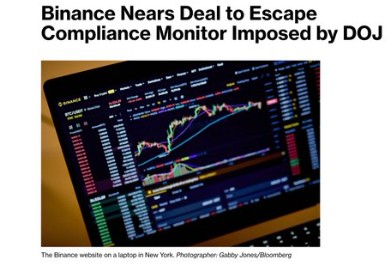 Binance 目前正在与美国司法部谈判，以消除三年外部合规监测