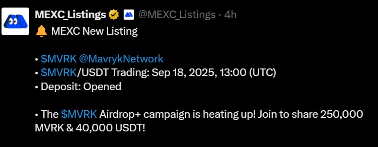Mavryk listing date on MEXC