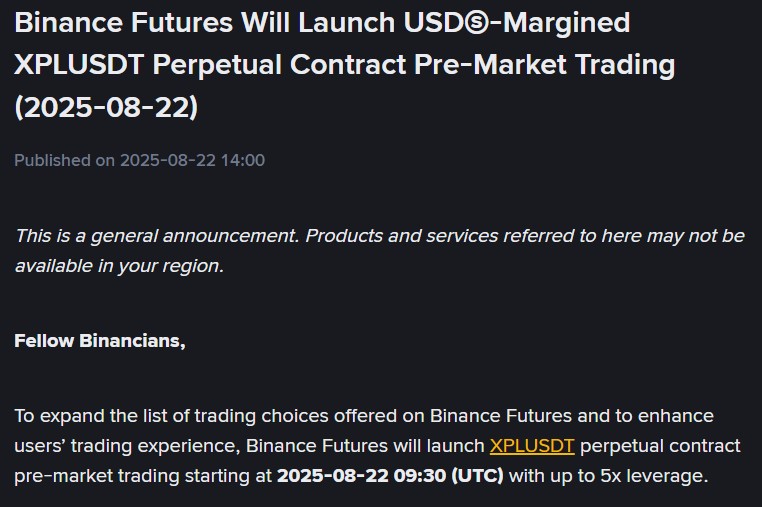 Binance XPLUSDT Futures XPL TGE