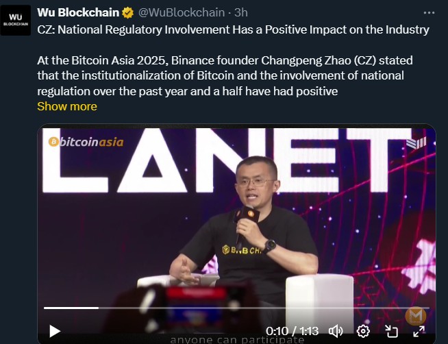 币安创始人 CZ 在 2025 年亚洲比特币大会上