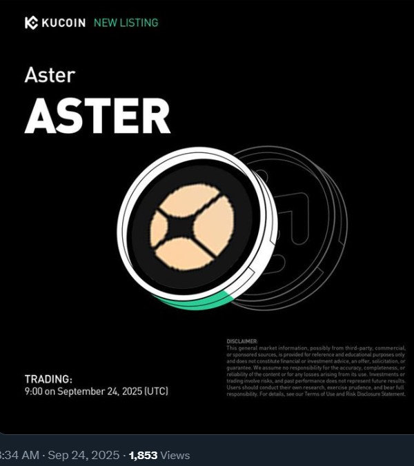 ASTER Listing on Kucoin