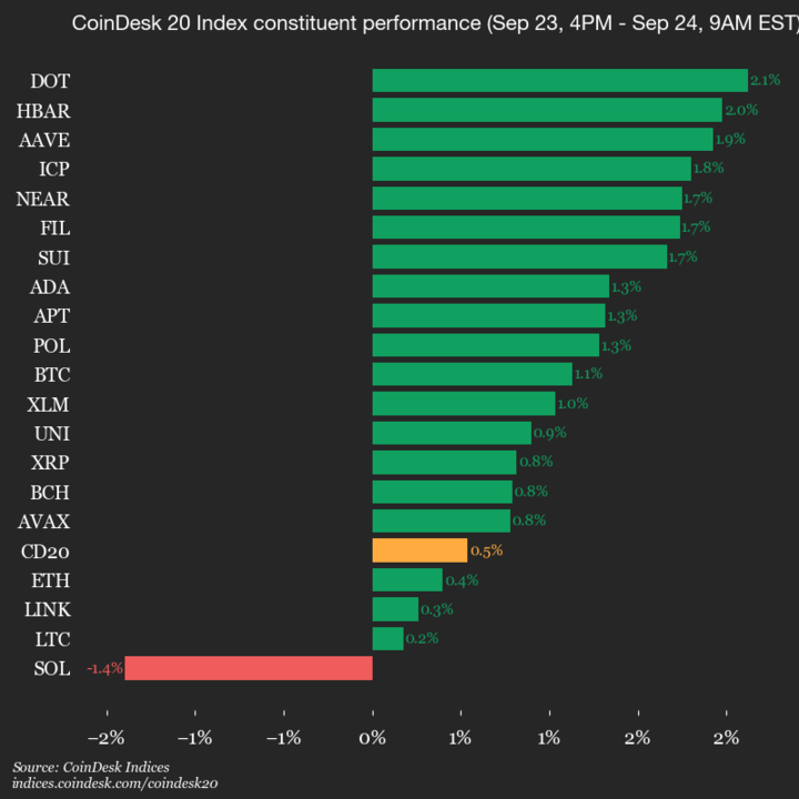9am CoinDesk 20 Update for 2025-09-24: vertical
