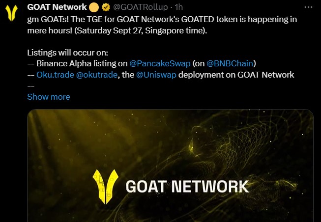 GOAT网络空投上市今天