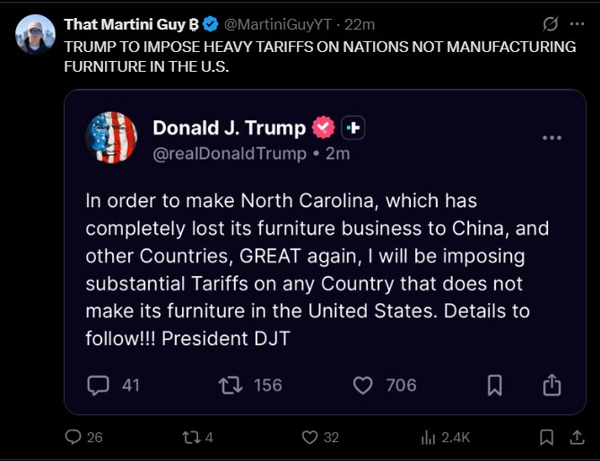 New Trump Tariffs on Furniture manufacturing
