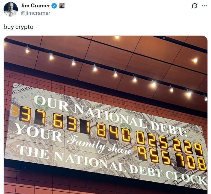 Mad Money’s Jim Cramer Says ’‘Buy Crypto as Confidence in US Fiscal Policy Cracks