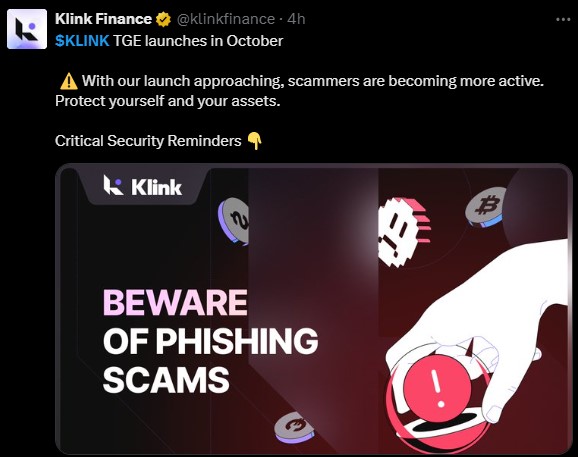 Klink Finance Pre-listing Scam Alert
