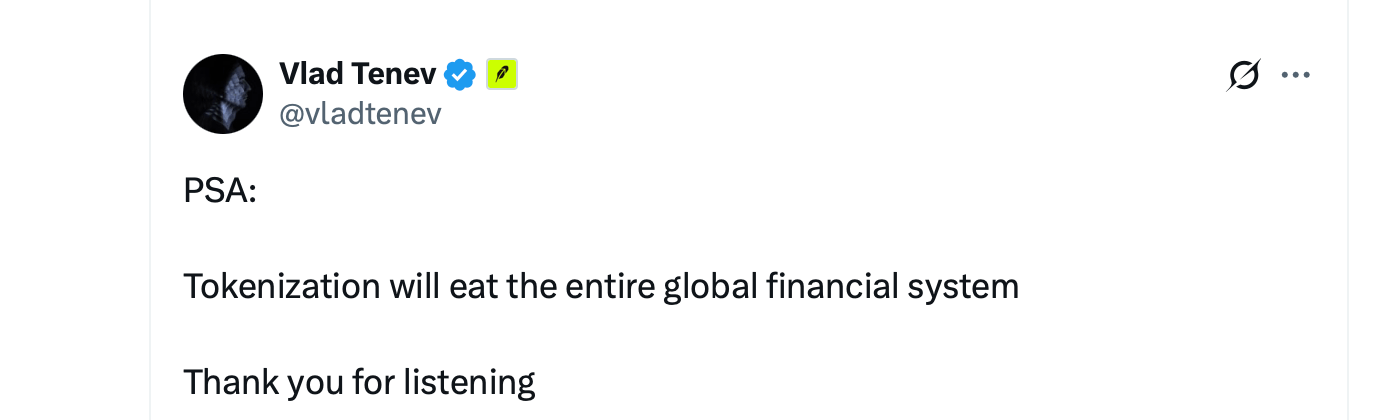 ‘PSA: Tokenization Will Eat Finance,’ Robinhood CEO Posts After Token2049 Panel