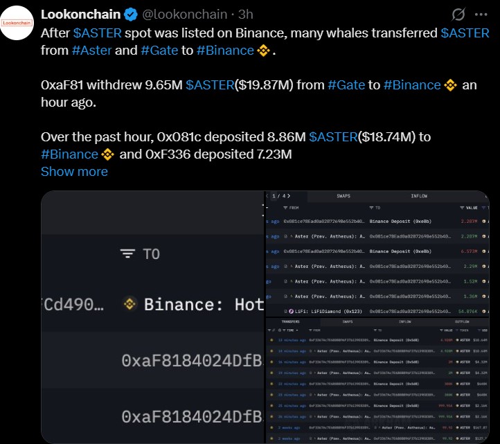 Aster Binance Listing and Whale Activity