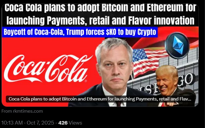 Coca-Cola Bitcoin and Ethereum $10B Investment Buzz